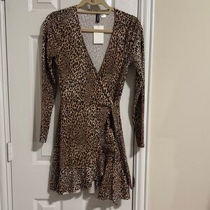 H&M Leopard Print Long Sleeve Dress